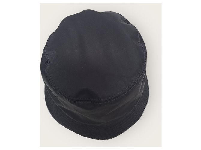 Prada Black Denim Recycled Nylon Reversible Triangle Logo Bucket Hat Blue - view 3