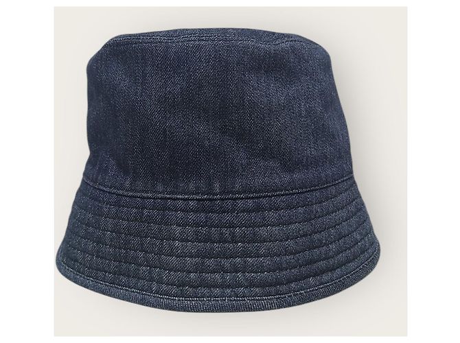 Prada Black Denim Recycled Nylon Reversible Triangle Logo Bucket Hat Blue - view 5
