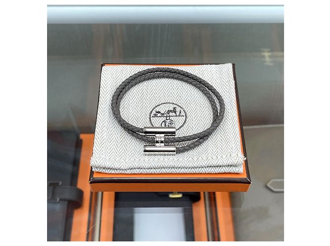 Hermès Bracelet Tunis Tresee Gris Epsom Marron - vue 2