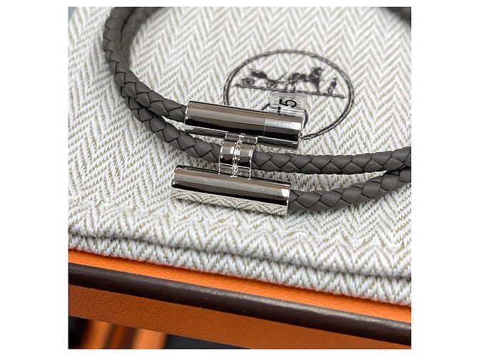 Hermès Bracelet Tunis Tresee Gris Epsom Marron - vue 3
