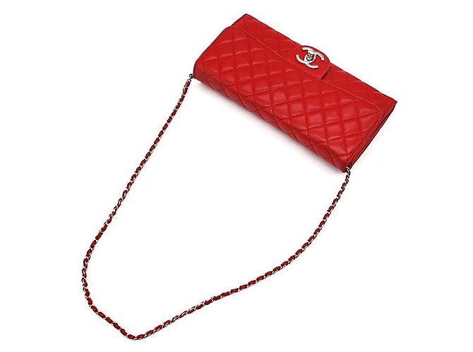 Chanel Clutch e borsa a tracolla in agnello con catena Rosso - vista 4