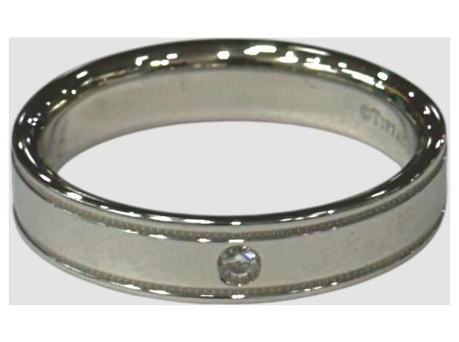 Tiffany & Co Anello in oro bianco con doppio milgrain e diamanti Marrone - vista 4