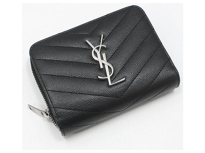 Saint Laurent Cartera Compacta Matelassé Monogram Negra Plateada Negro - vista 3