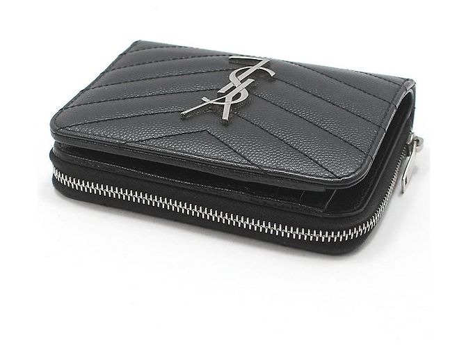 Saint Laurent Cartera Compacta Matelassé Monogram Negra Plateada Negro - vista 6