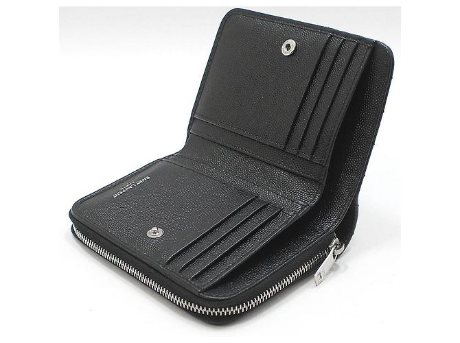 Saint Laurent Cartera Compacta Matelassé Monogram Negra Plateada Negro - vista 7