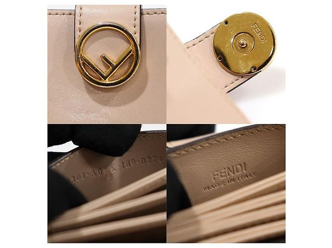 Fendi Tarjetero de acordeón en piel de becerro beige rosa Castaño - vista 7