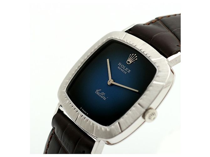 Rolex Cellini Cellini Herrenuhr aus Leder Weißgold Ombré Blau Zifferblatt Manuell - Ansicht 10