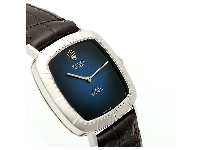 Rolex Cellini Cellini Herrenuhr aus Leder Weißgold Ombré Blau Zifferblatt Manuell - Ansicht 11