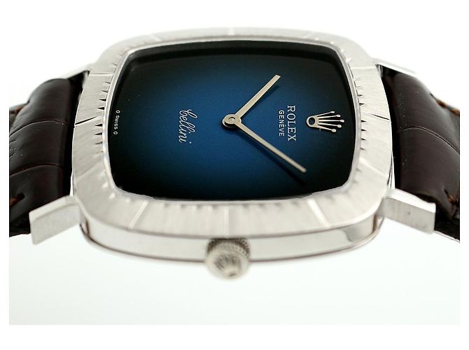 Rolex Cellini Cellini Herrenuhr aus Leder Weißgold Ombré Blau Zifferblatt Manuell - Ansicht 12