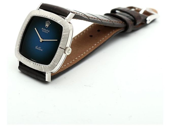Rolex Cellini Cellini Herrenuhr aus Leder Weißgold Ombré Blau Zifferblatt Manuell - Ansicht 14