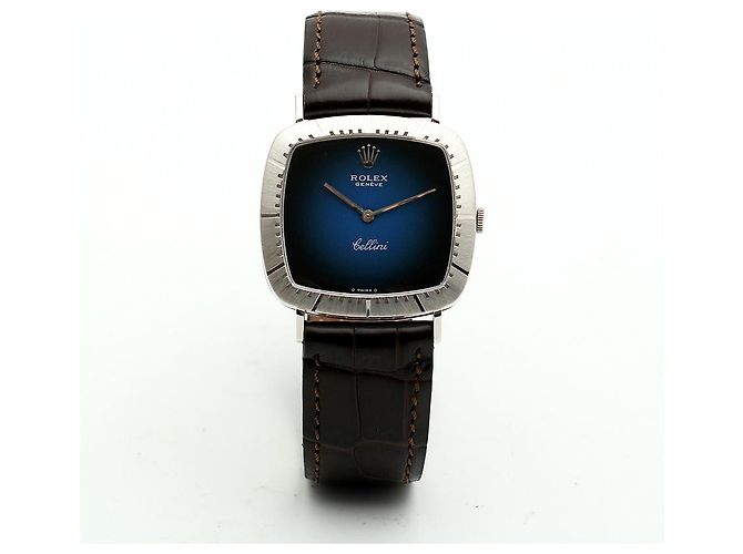 Rolex Cellini Cellini Herrenuhr aus Leder Weißgold Ombré Blau Zifferblatt Manuell - Ansicht 16
