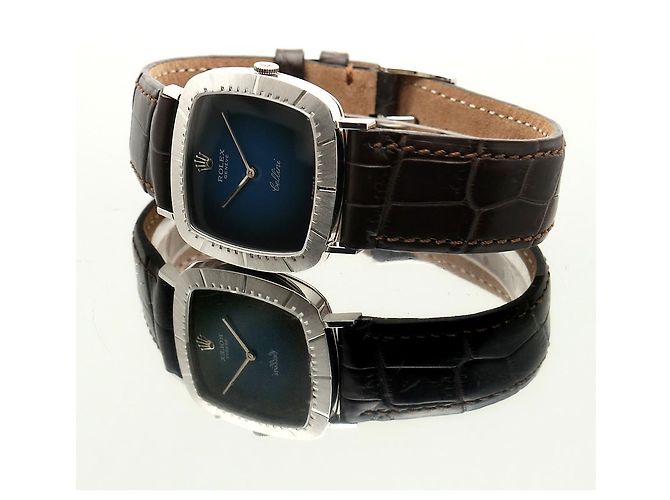 Rolex Cellini Cellini Herrenuhr aus Leder Weißgold Ombré Blau Zifferblatt Manuell - Ansicht 19