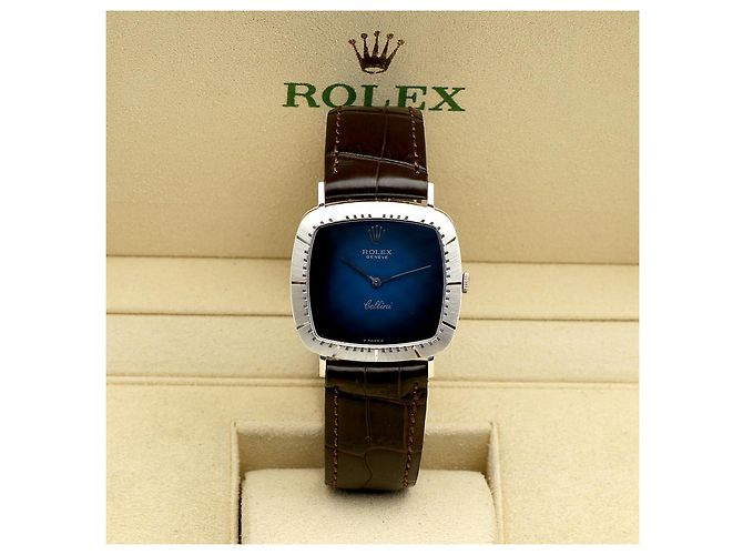 Rolex Cellini Cellini Herrenuhr aus Leder Weißgold Ombré Blau Zifferblatt Manuell - Ansicht 2