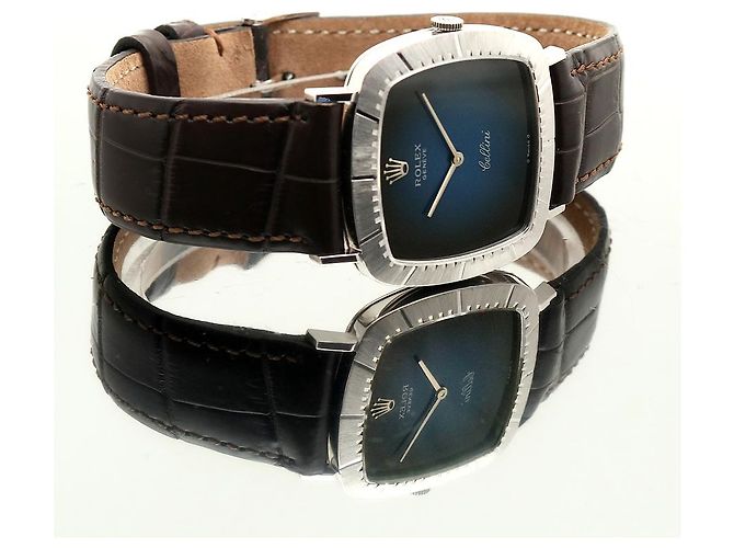Rolex Cellini Cellini Herrenuhr aus Leder Weißgold Ombré Blau Zifferblatt Manuell - Ansicht 20