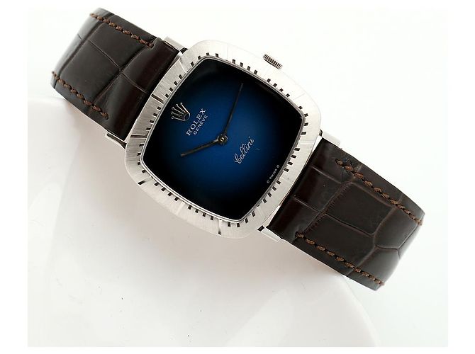 Rolex Cellini Cellini Herrenuhr aus Leder Weißgold Ombré Blau Zifferblatt Manuell - Ansicht 21