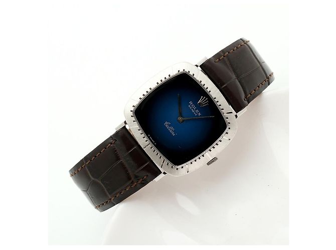 Rolex Cellini Cellini Herrenuhr aus Leder Weißgold Ombré Blau Zifferblatt Manuell - Ansicht 22