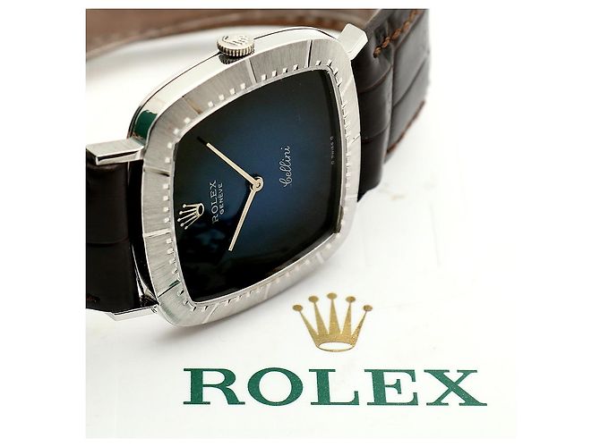 Rolex Cellini Cellini Herrenuhr aus Leder Weißgold Ombré Blau Zifferblatt Manuell - Ansicht 23