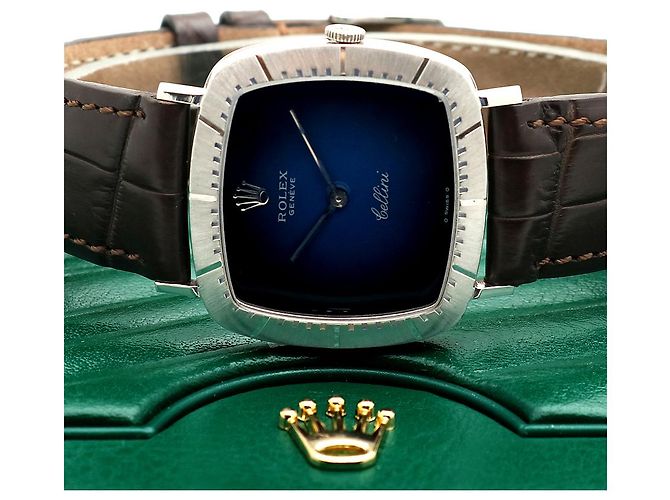 Rolex Cellini Cellini Herrenuhr aus Leder Weißgold Ombré Blau Zifferblatt Manuell - Ansicht 24