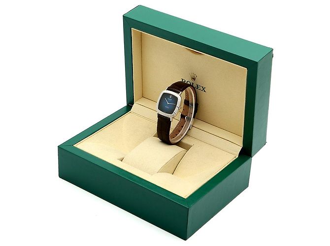 Rolex Cellini Cellini Herrenuhr aus Leder Weißgold Ombré Blau Zifferblatt Manuell - Ansicht 25