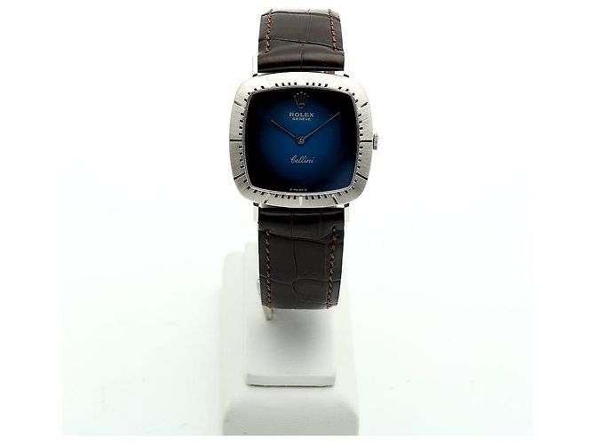 Rolex Cellini Cellini Herrenuhr aus Leder Weißgold Ombré Blau Zifferblatt Manuell - Ansicht 3