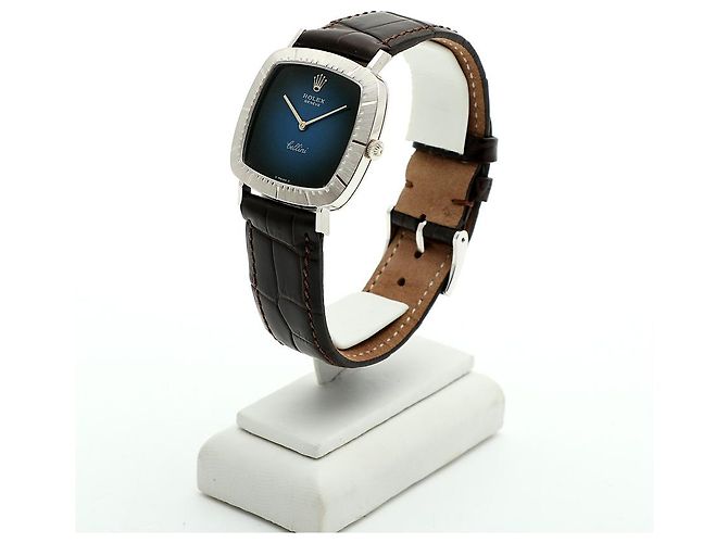 Rolex Cellini Cellini Herrenuhr aus Leder Weißgold Ombré Blau Zifferblatt Manuell - Ansicht 4