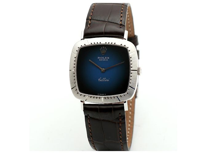 Rolex Cellini Cellini Herrenuhr aus Leder Weißgold Ombré Blau Zifferblatt Manuell - Ansicht 8