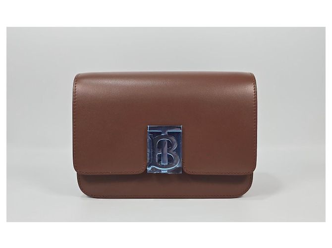 Burberry Borsa a tracolla in pelle marrone con logo TB - vista 2