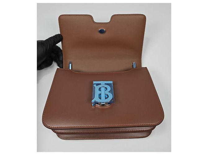 Burberry Borsa a tracolla in pelle marrone con logo TB - vista 8
