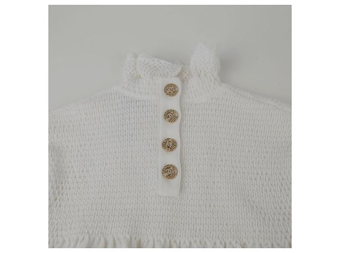 Chanel Größe White Cotton Blend Puff Sleeve Crop Knit Weiß - Ansicht 3