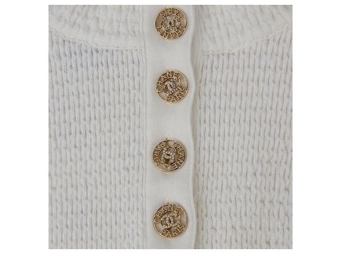 Chanel Größe White Cotton Blend Puff Sleeve Crop Knit Weiß - Ansicht 4