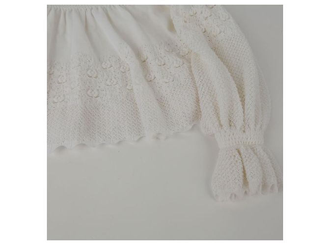 Chanel Größe White Cotton Blend Puff Sleeve Crop Knit Weiß - Ansicht 5
