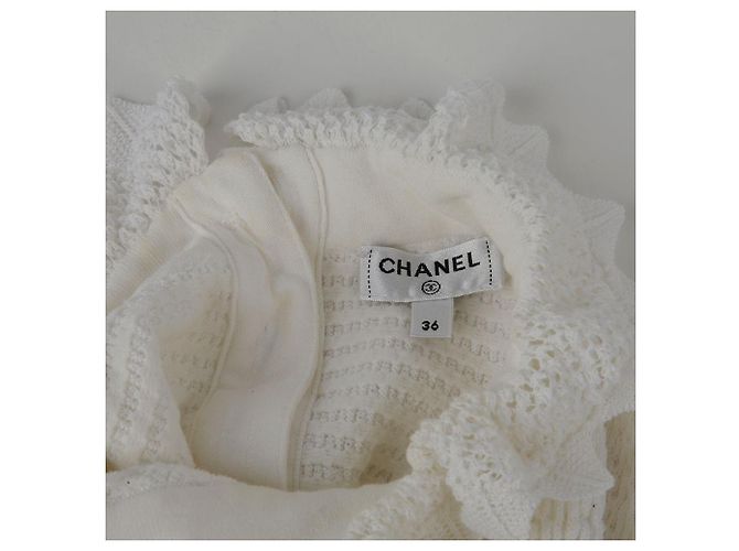 Chanel Größe White Cotton Blend Puff Sleeve Crop Knit Weiß - Ansicht 8