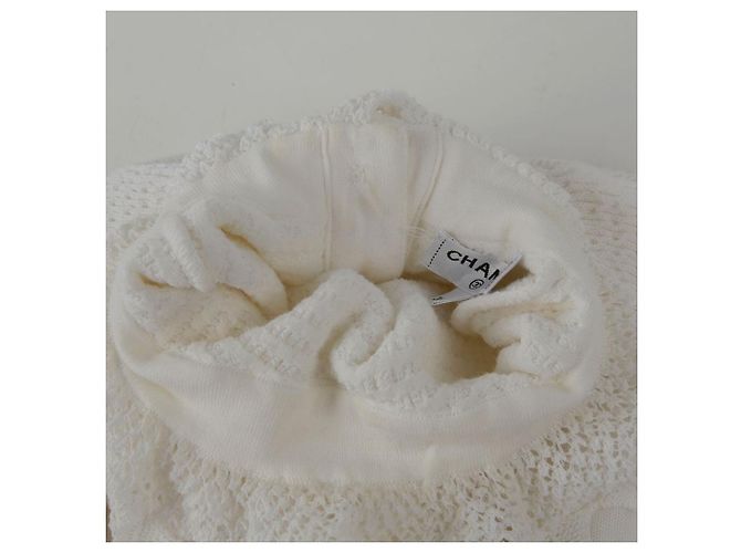Chanel Größe White Cotton Blend Puff Sleeve Crop Knit Weiß - Ansicht 9