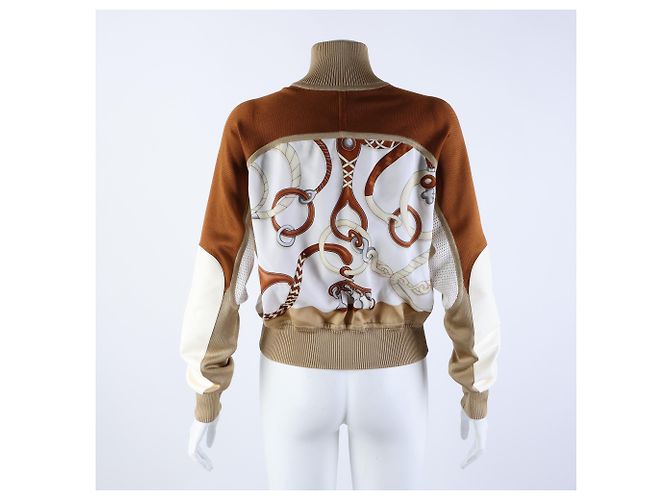 Hermès Hermes Strickpullover mit Seidenbesatz und Reißverschluss Braun - Ansicht 3
