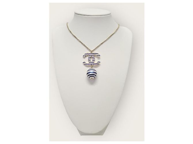 Chanel Collana a righe blu perla con logo CC - vista 2