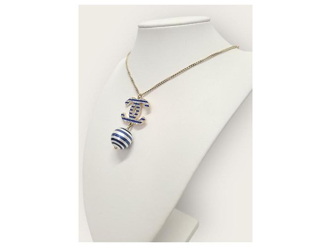 Chanel Collana a righe blu perla con logo CC - vista 3