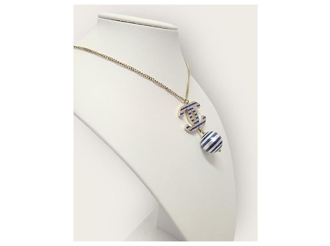 Chanel Collana a righe blu perla con logo CC - vista 4