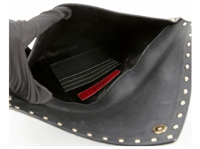 Valentino Clutch Rockstud in pelle nera Nero - vista 11
