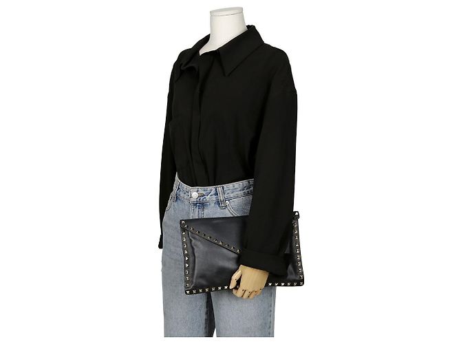 Valentino Clutch Rockstud in pelle nera Nero - vista 12