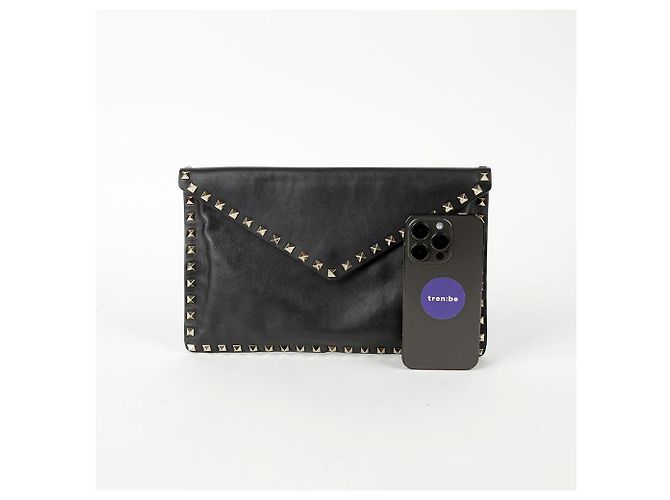 Valentino Clutch Rockstud in pelle nera Nero - vista 9