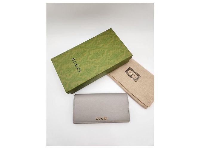Gucci Portafoglio Lungo Script Grigio Marrone - vista 5