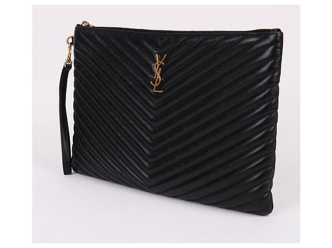 Saint Laurent Clutch con tracolla larga trapuntata Nero - vista 3