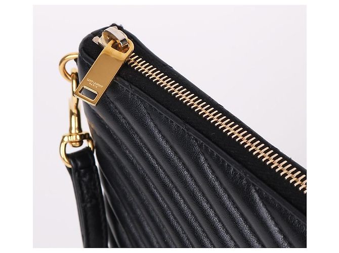 Saint Laurent Clutch con tracolla larga trapuntata Nero - vista 5