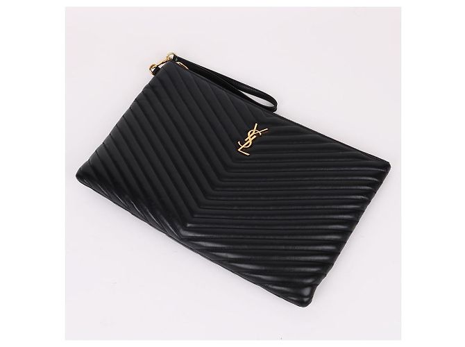 Saint Laurent Clutch con tracolla larga trapuntata Nero - vista 7