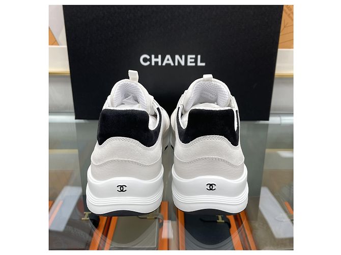 Chanel CC Logo Sneakers Suede White Silvery - view 6