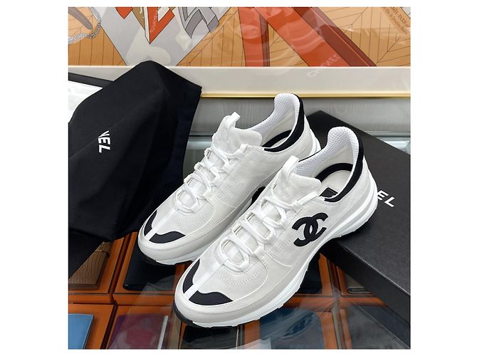 Chanel CC Logo Sneakers Suede White Silvery - view 8