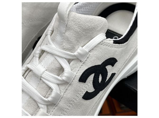 Chanel CC Logo Sneakers Suede White Silvery - view 9