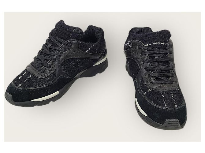 Chanel Sneakers Cruise in tweed nero con logo CC - vista 3