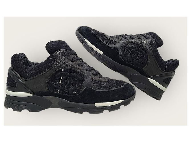 Chanel Sneakers Cruise in tweed nero con logo CC - vista 5
