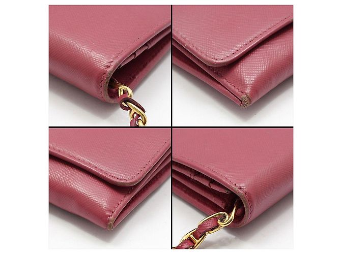 Prada Borsa Crossbody WOC in Saffiano rosa con catena dorata - vista 11